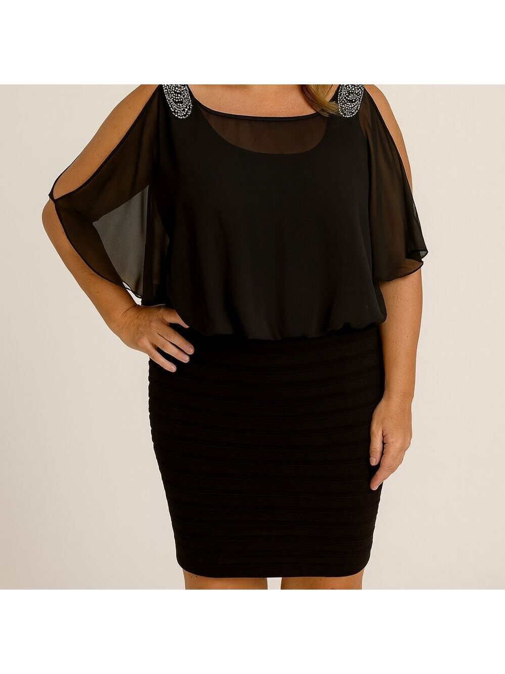 BA Nites Black Cocktail Dress 14 NWT Shoulder Jewels Party Glam Nightoutcore